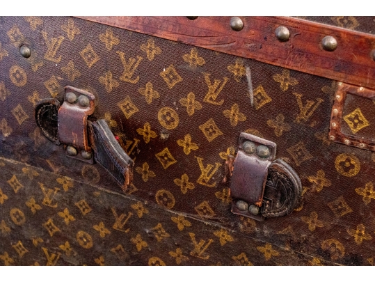Antique Louis Vuitton Canvas Covered Brass Mounted Steamer Trunk