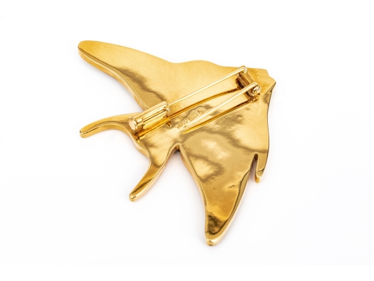 Tiffany & Co. 18k Yellow Gold Angela Cummings Stunning Inlaid Angel Fish Brooch, With Box