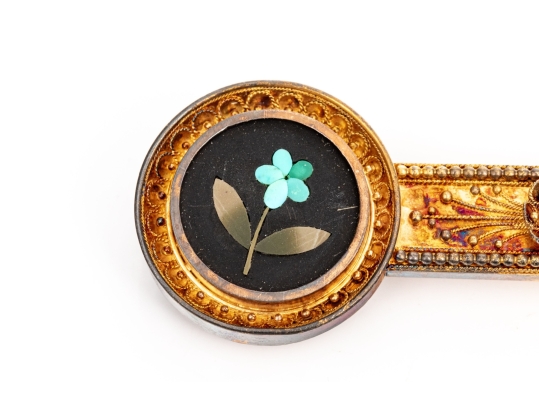 14k Gold Antique Beautiful Ornate Pietra Dura Grand Tour Brooch