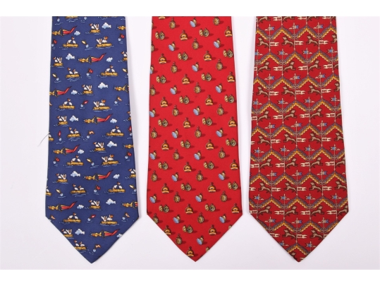 Three Beautiful Salvatore Ferragmo Mens Silk Neck Ties, Made In Italy