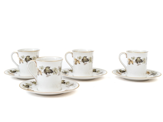 Set Of Four English Royal Doulton “Larchmont” Demitasse Cups And Saucers