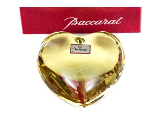 Baccarat Yellow Crystal Heart Paperweight Boxed