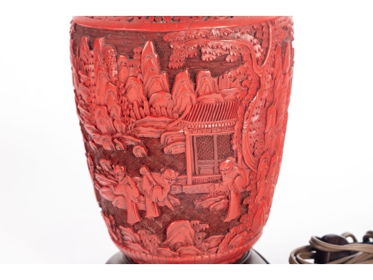 Vintage Carved Cinnabar Table Lamp