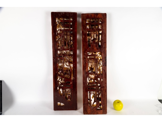 Pair Of Chinese Gilt Wood Carved Architectural Panels