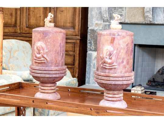Highly Decorative Carved Stone Lidded Stone Vessels