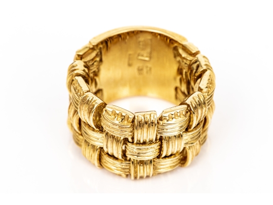 18k Yellow Gold Stunning Ultra Wide Woven Flexible Band Ring, Size 6, Please See Note