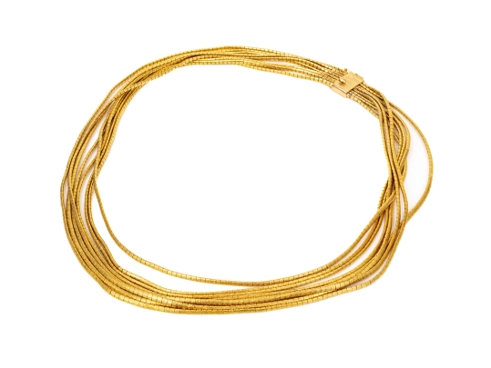 18k Yellow Gold Fabulous Vintage Flexible Graduated Multi Strand Omega Style Necklace