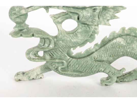Chinese Carved Green Serpentine Hardstone Dragon