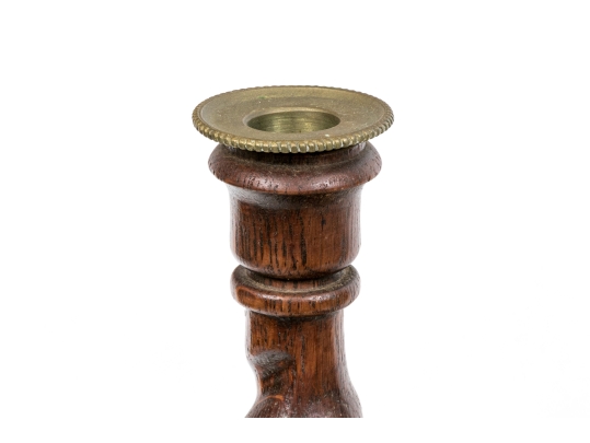 Pair Of Antique Oak Barley Twist Candlesticks