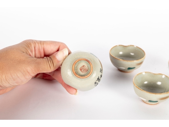 Set Of Four Chinese Crackle Glaze Porcelain Sauce Or Sake Cups
