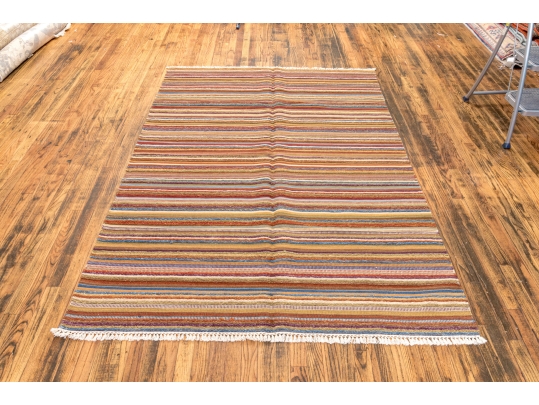 Hand Woven Wool Carpet, Striped Pattern, 7'-5