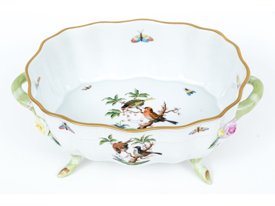 Herend Hungary Hand-Painted Porcelain Centerpiece Bowl, Rothschild Bird (RO) Pattern