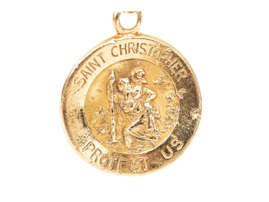 14k Yellow Gold Classic St. Christopher Motif Medal