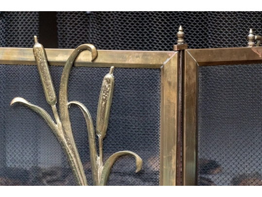 Fabulous Brass Framed Three Panel Fire Spark Screen