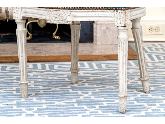 Pair Of Louis XVI Style Custom Upholstered Medallion Back Side Chairs