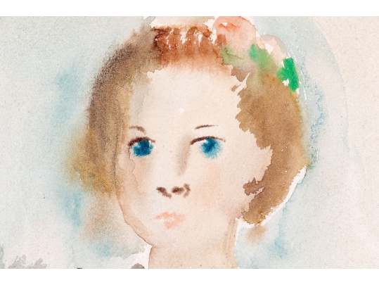 Signed Watercolor Painting, Girl In A Dress