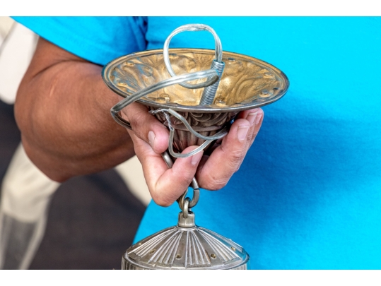 Pair Of Vintage Glass Shaded Pendant Lights