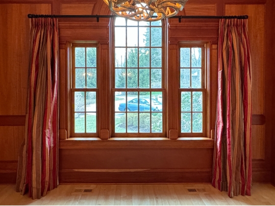 Pair Of Quality Striped Curtains With Affixed Room Darkening Shades