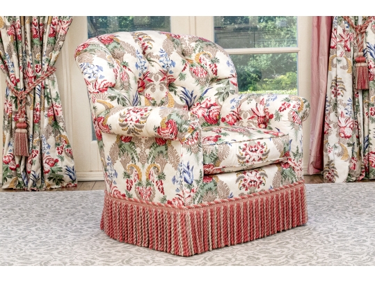 Custom Upholstered Club Chair With Bullion Fringe