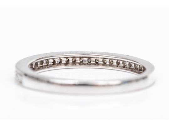 14k White Gold Milgrain Edge Diamond Band Ring, App. 0.07 TCW, Size 7