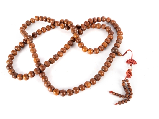 Long Strand Of Chinese Carved Wooden Prayer Beads