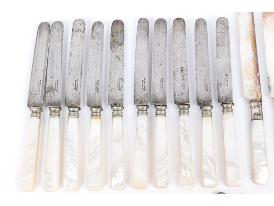 Set Of Antique English Mother Of Pearl Handled Knives, 28 Pieces
