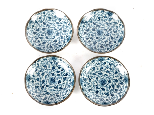 Set Of Four Japanese Blue And White Gloss Porcelain Dishes