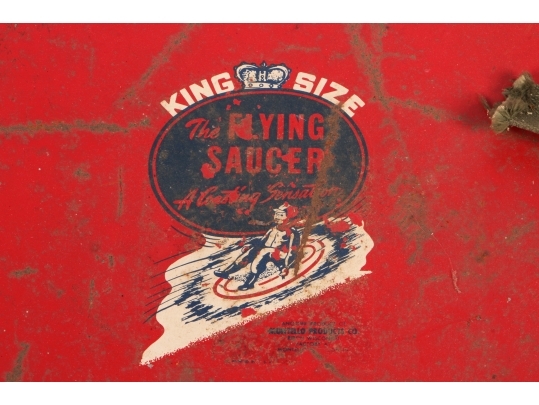 Vintage Red Paint Decorated Metal Flying Saucer Sled