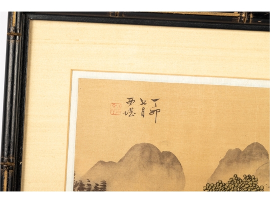 Pair Of Chinese Shan Shui Landscape Paintings On Silk