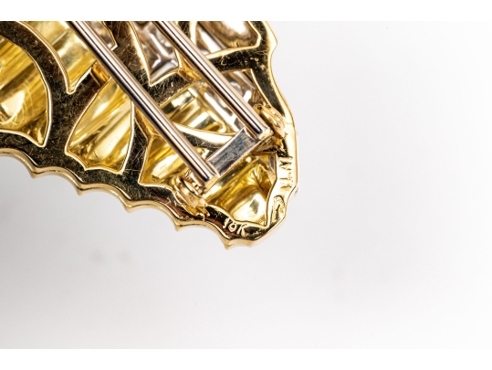 Michael Bondanza Platinum, 18k And Diamond Pair Of Opposing Deco Style Brooches, App. 1.20 TCW