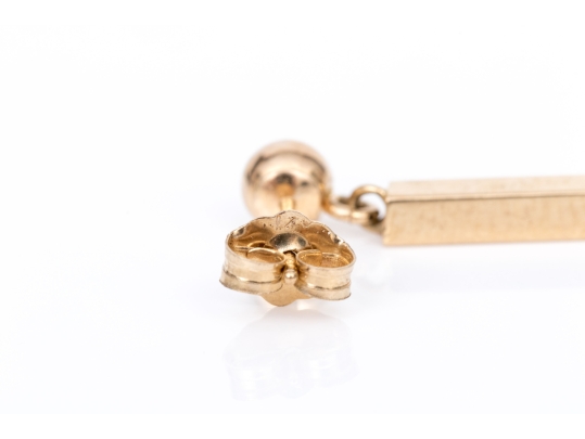 10k Yellow Gold Contemporary Ball And Bar Drop Pendant Style Earrings