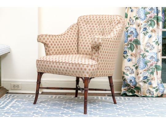 Upholstered Tub Back Armchair With Faux Bamboo Frame