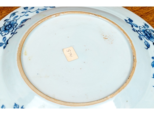 Set Of Seven Antique Chinese Export Blue And White Canton Pattern Porcelain Plates