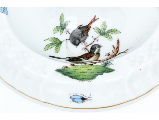 Pair Of Herend Hand-Painted Porcelain Convertible 3-Light Candelabra, Rothschild Bird (RO) Pattern