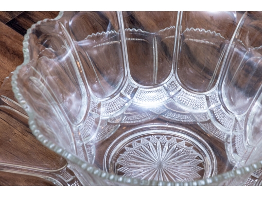 Fabulous Oversized Floral Form Glass Punchbowl With Undertray