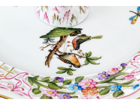 Rare, Exceptional Herend Hungary Hand-Painted Porcelain Three-Tier Server, Rothschild Bird Pattern