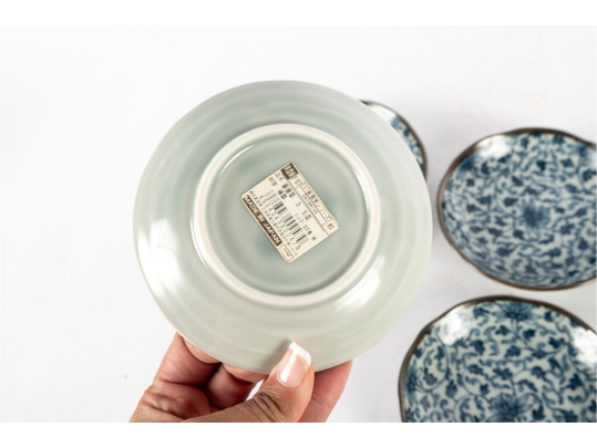 Set Of Four Japanese Blue And White Gloss Porcelain Dishes