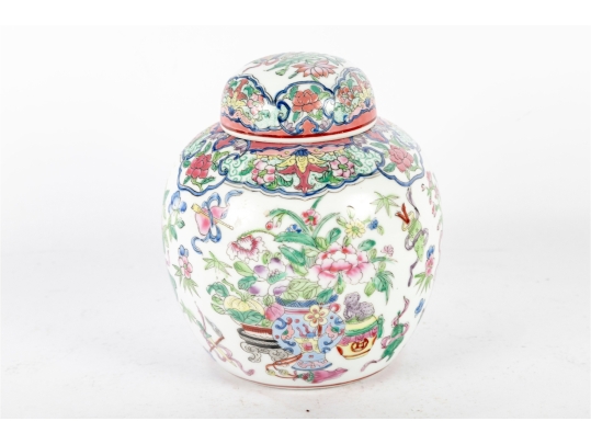 Chinese Hand-Painted Enamel Porcelain Ginger Jar