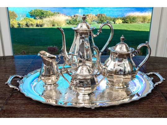 Five Piece Webster Wilcox International Silver Plated “English Flutes” Tea And Coffee Service