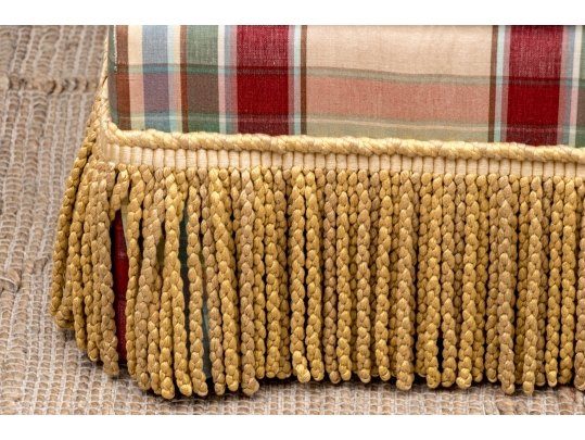 Custom Upholstered Ottoman With Fringed Apron