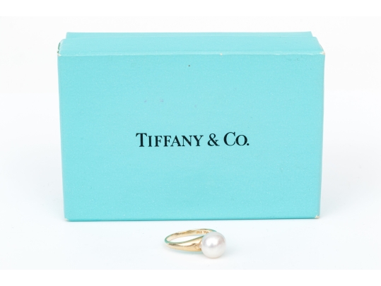 Tiffany & Co. 14k Yellow Simple Cultured Freshwater Pearl Solitaire Ring, Size 3, See Note