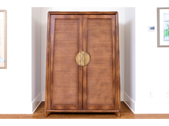 Bloomingdale's Chinese Wood And Rattan Framed Entertainment Console