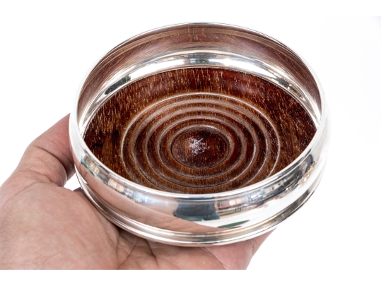 Set Of Three English Silverplate Wine Bottle Coasters