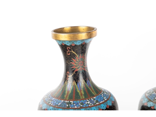 Cloisonne & Enamel Vintage Brass Chinese Dragon Vases