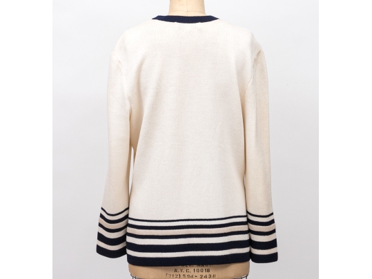 St. John Ivory White And Black Stripe Button Up Cardigan, Size 12