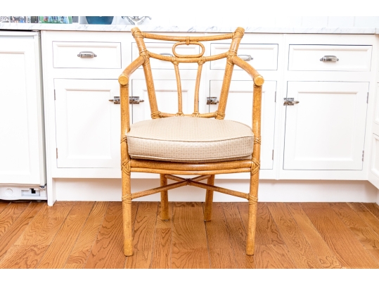 Vintage McGuire Bamboo And Rattan Armchair With Woven Leather Cushion
