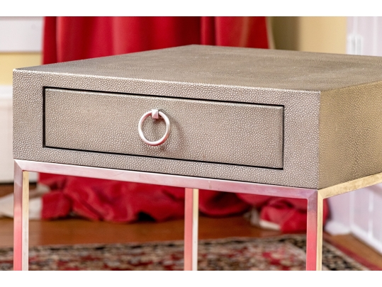 Restoration Hardware Faux Shagreen And Chrome End Table