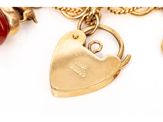 14k Yellow Gold Fun Rope Motif Vintage Charm Bracelet, With 14k And 9k Assorted Charms