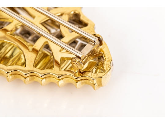 Michael Bondanza Platinum, 18k And Diamond Pair Of Opposing Deco Style Brooches, App. 1.20 TCW