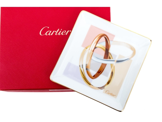 Cartier Trinity Motif Limoge Porcelain Trinket Tray, With Box